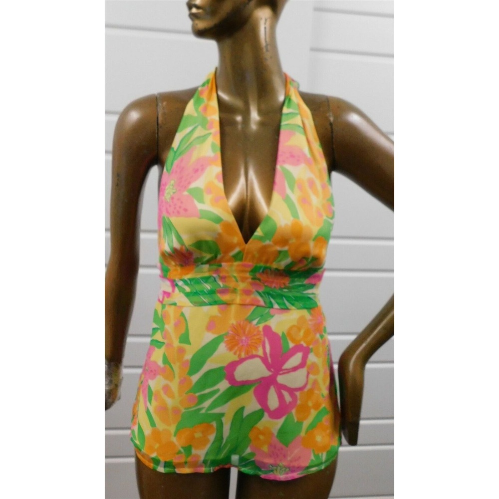 Lilly Pulitzer Multi Floral‎ 100% Silk Halter Top sz 6
